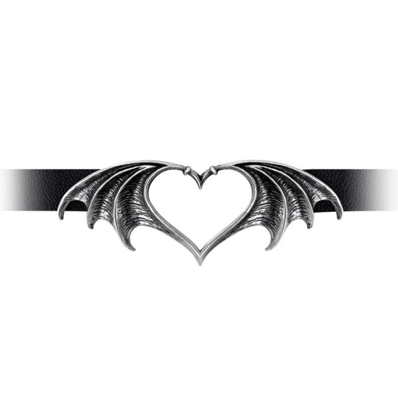 Nocte Amor Leather Gothic Heart Bat Wings Choker NWT - Picture 2 of 2